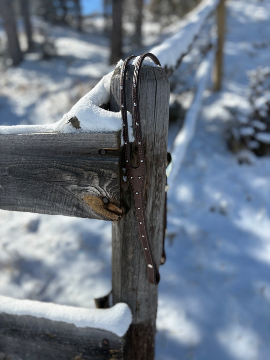 Dark Brown Headstall With Spots And Handmade Buckle