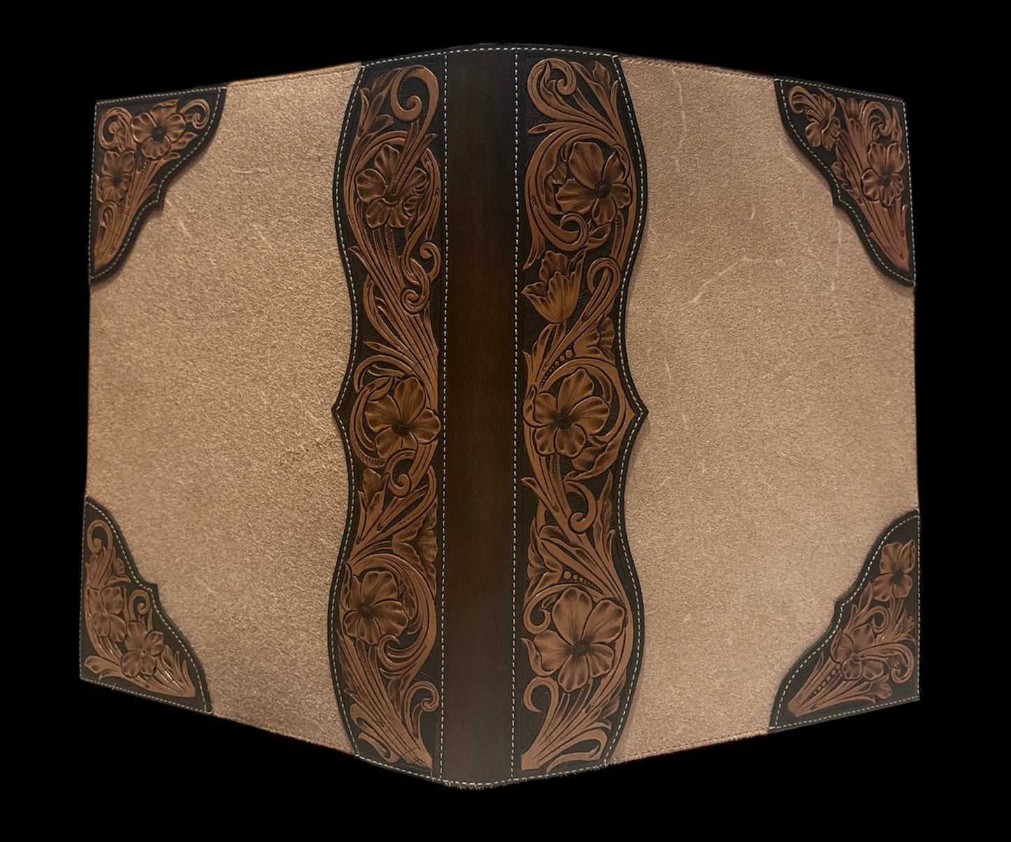 Two Tone Tooled And Roughout Padfolio