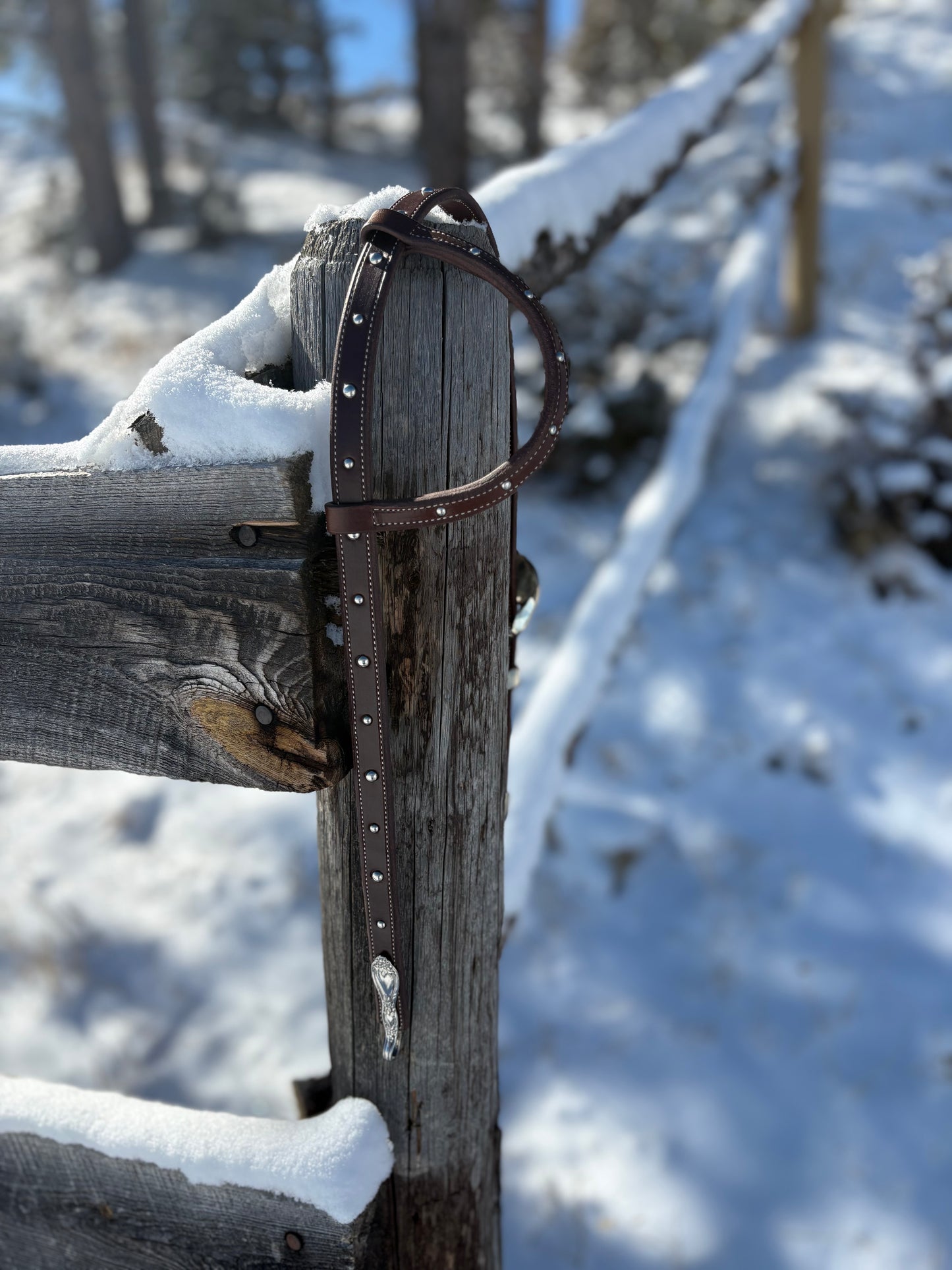 Dark Brown Slide Ear Headstall With Spoon Hangers And Handmade Buckle