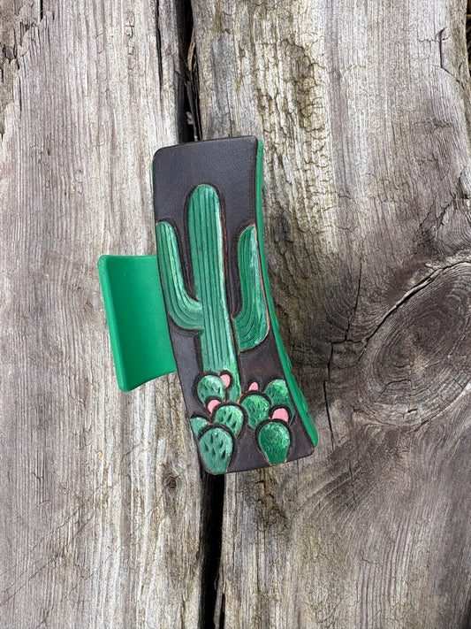 Cactus Tooled Hair Clip