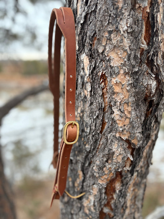 Harness Leather Split Ear Headstall w/ Brass Buckle