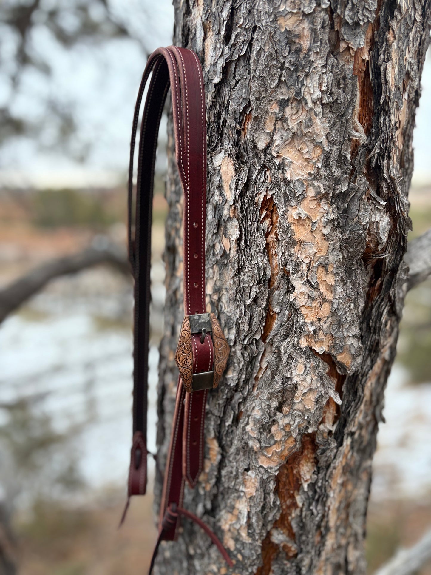 Latigo Split Ear Headstall w/ Handmade Copper Buckle