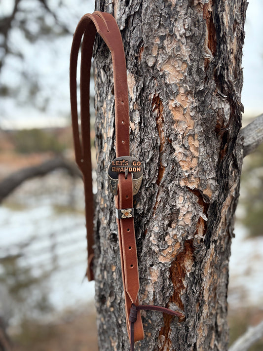 Harness Leather Split Ear Headstall w/ Lets Go Brandon Buckle